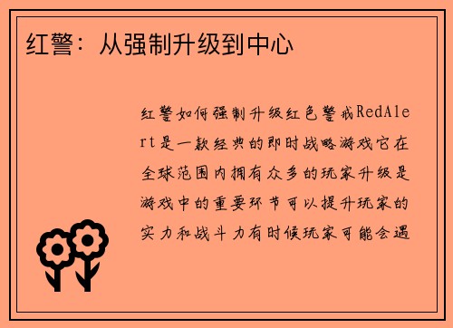 红警：从强制升级到中心
